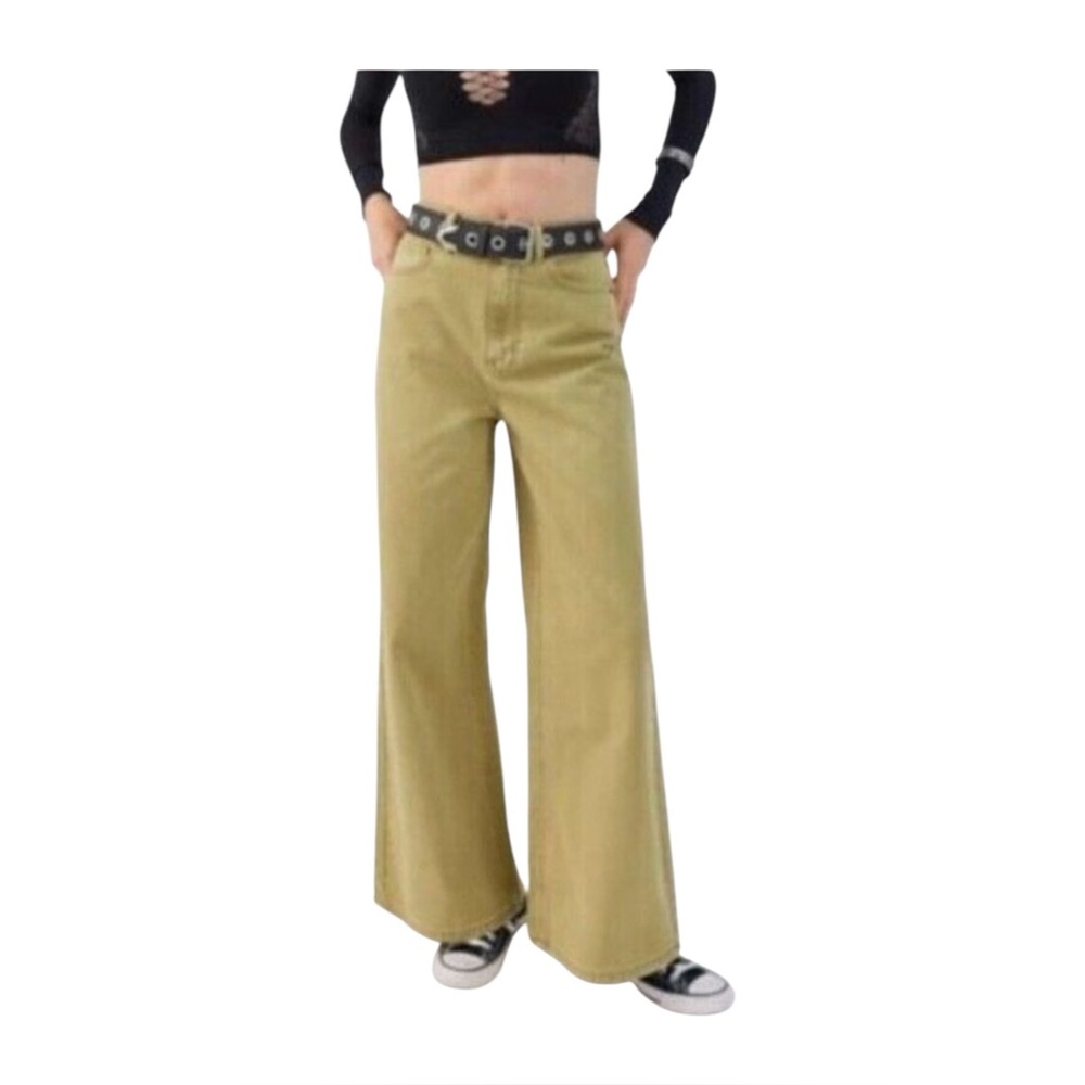 Urban Outfitters BDG Low A-Wide Denim Jeans In Moss Green